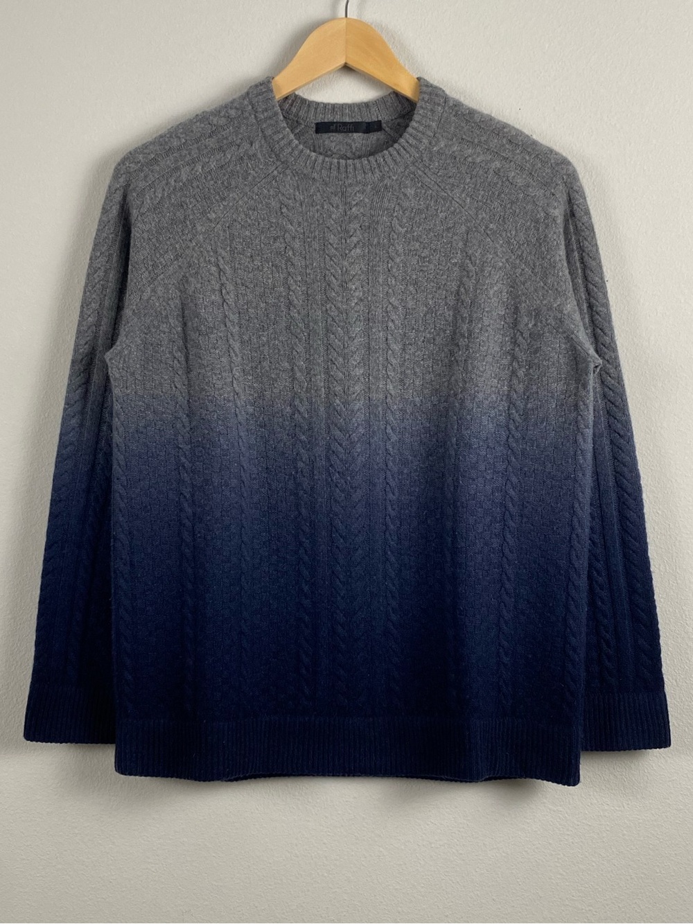 Raffi Cashmere Ombré/Gradient Multi Cable Knit Long Sleeve Crewneck Sweater